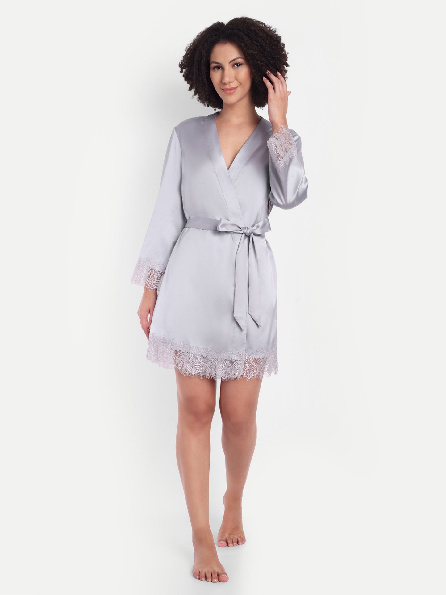 Sonnet Lace-detail kimono in Silver