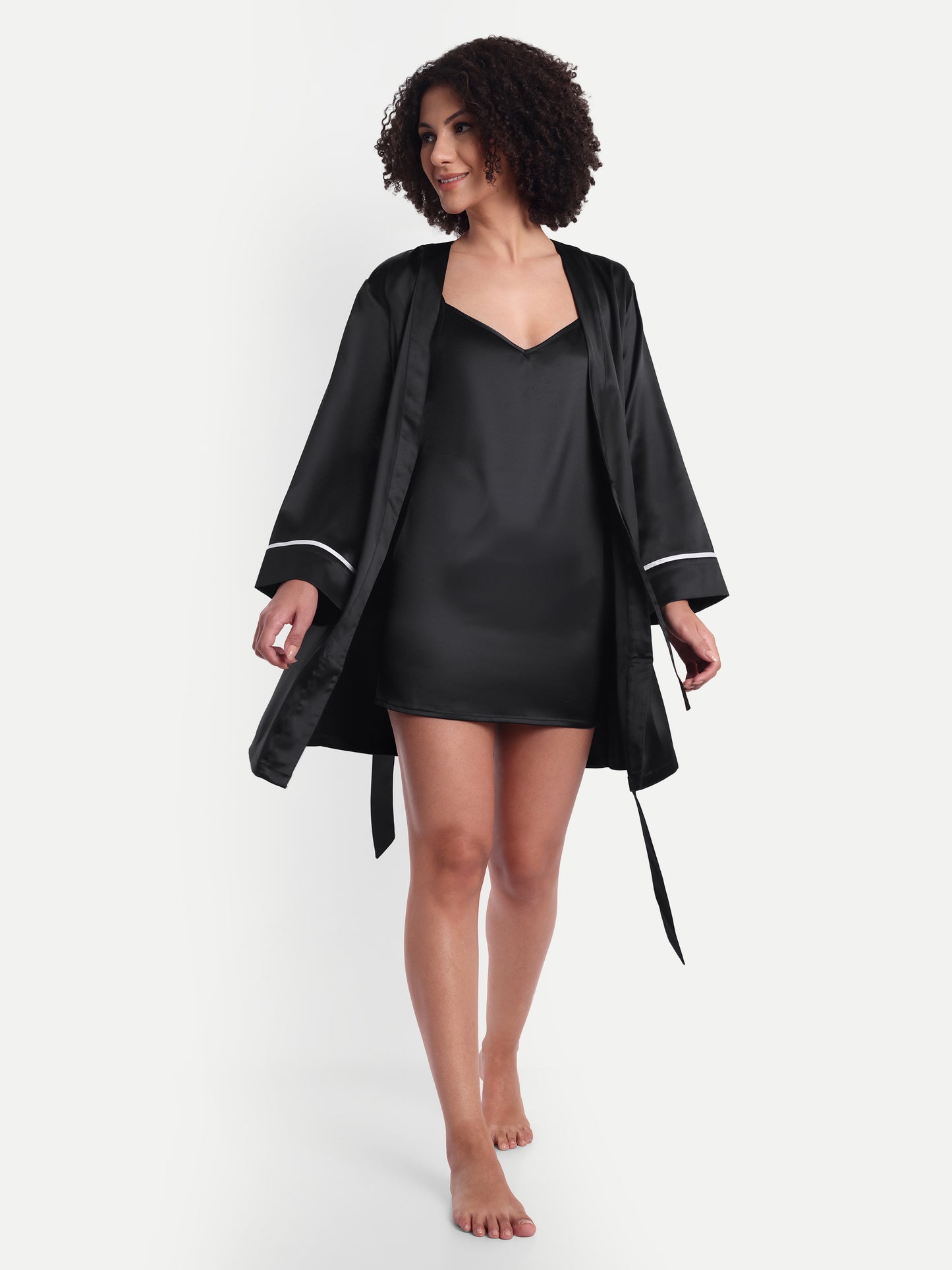 Sonnet Kimono-Dress Sleep Set in Black