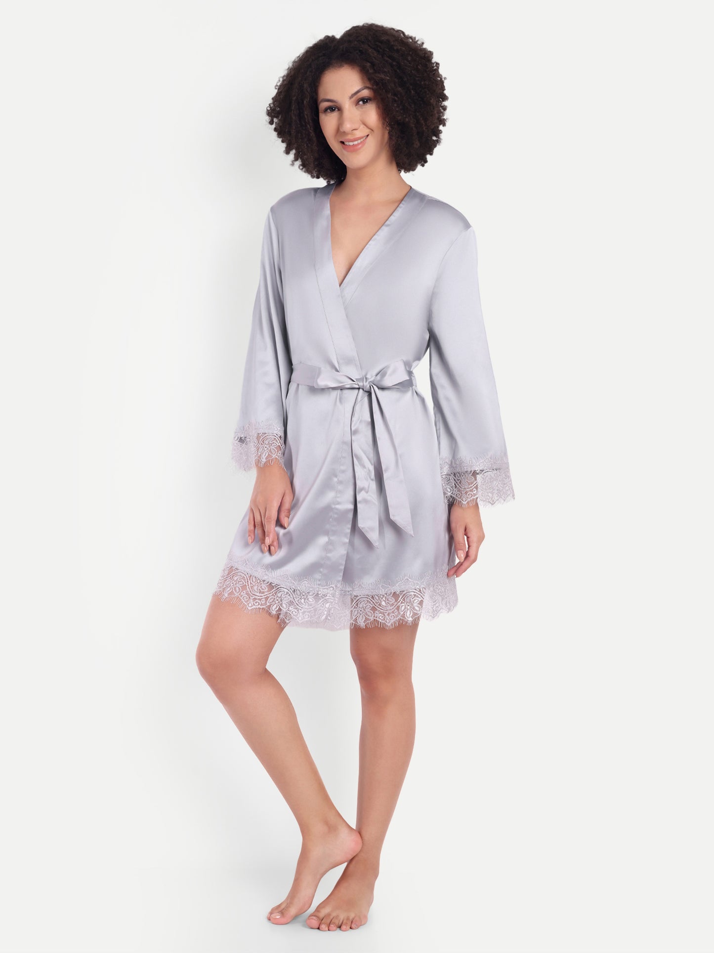 Sonnet Lace-detail kimono in Silver