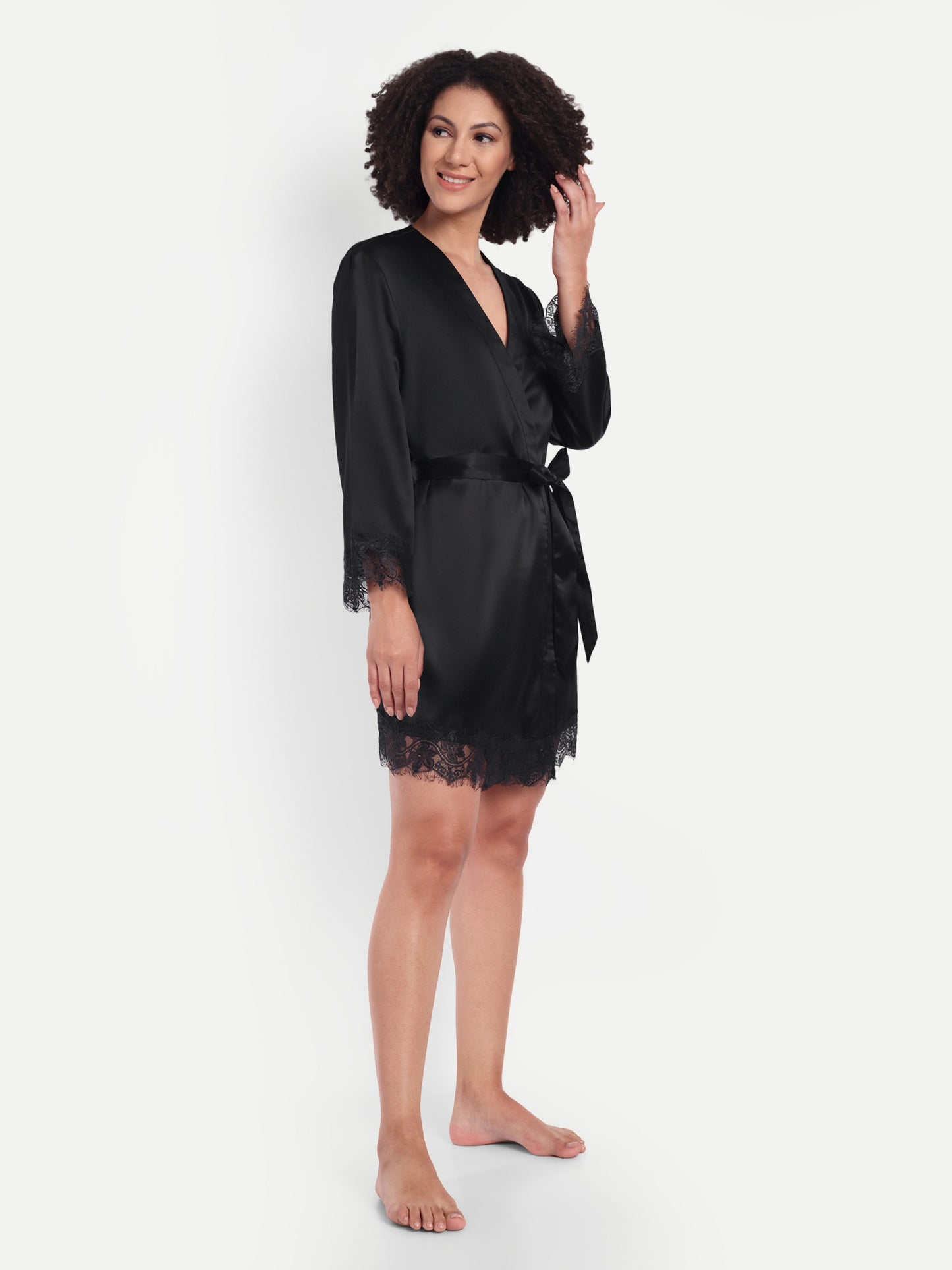 Sonnet Lace-detail kimono in Black