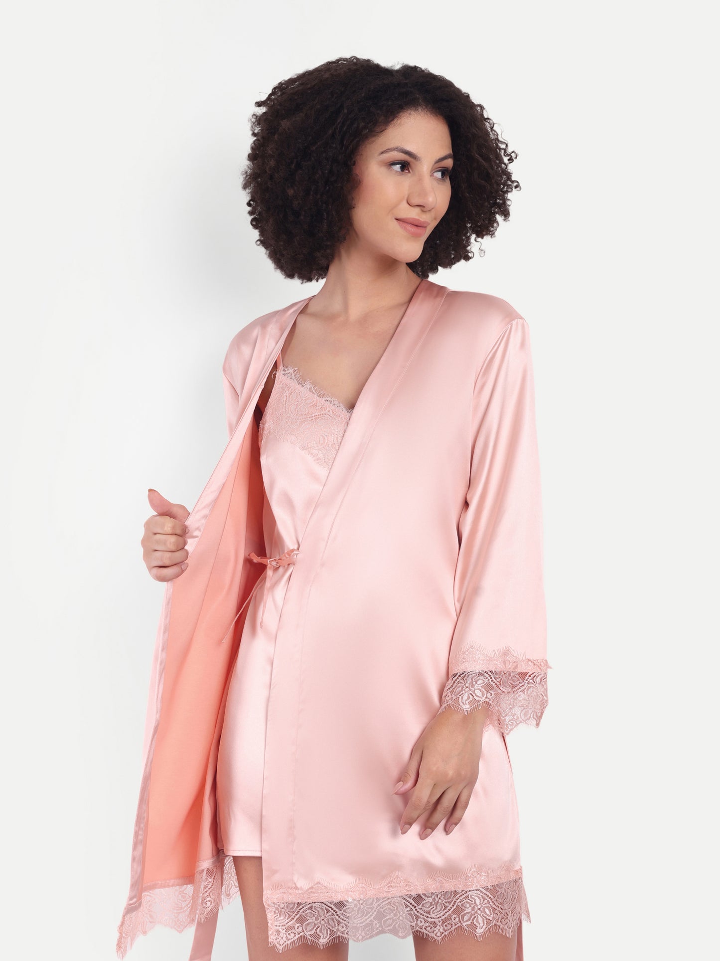 Verse Kimono-Dress Sleep Set in peach