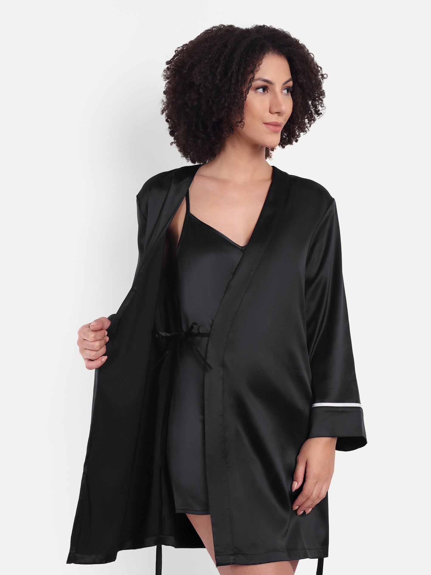 Sonnet Kimono-Dress Sleep Set in Black