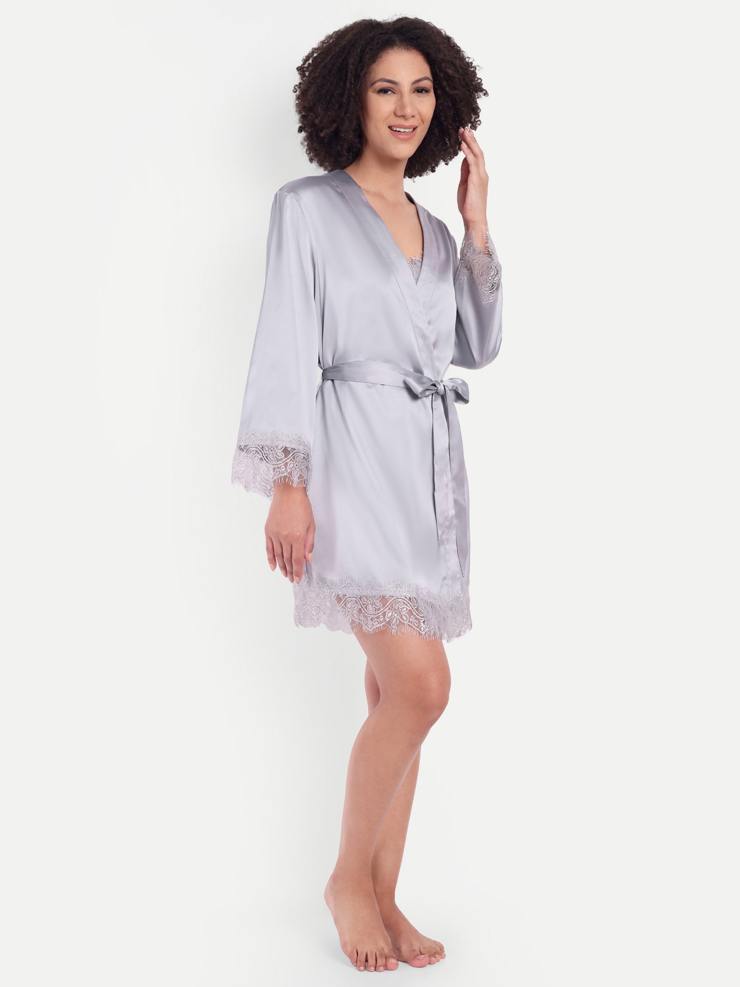 Verse Kimono-Dress Sleep Set in silver