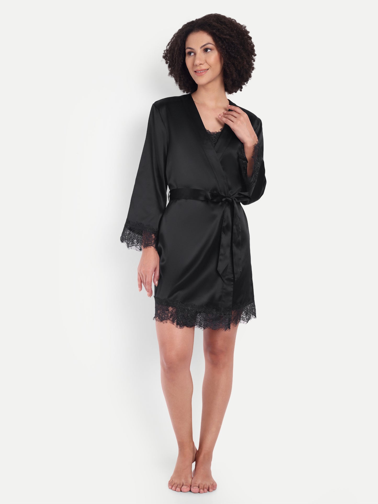 Verse Kimono-Dress Sleep Set in Black