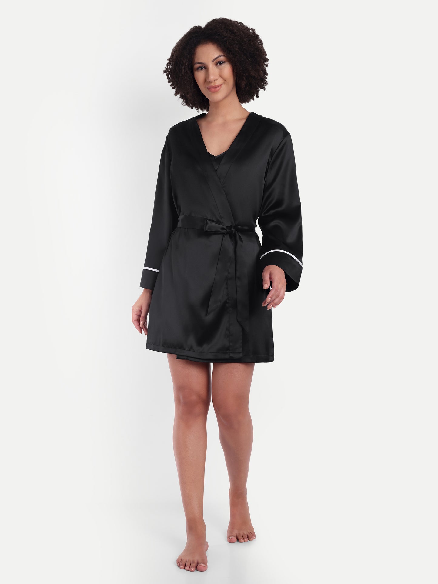 Sonnet Kimono-Dress Sleep Set in Black