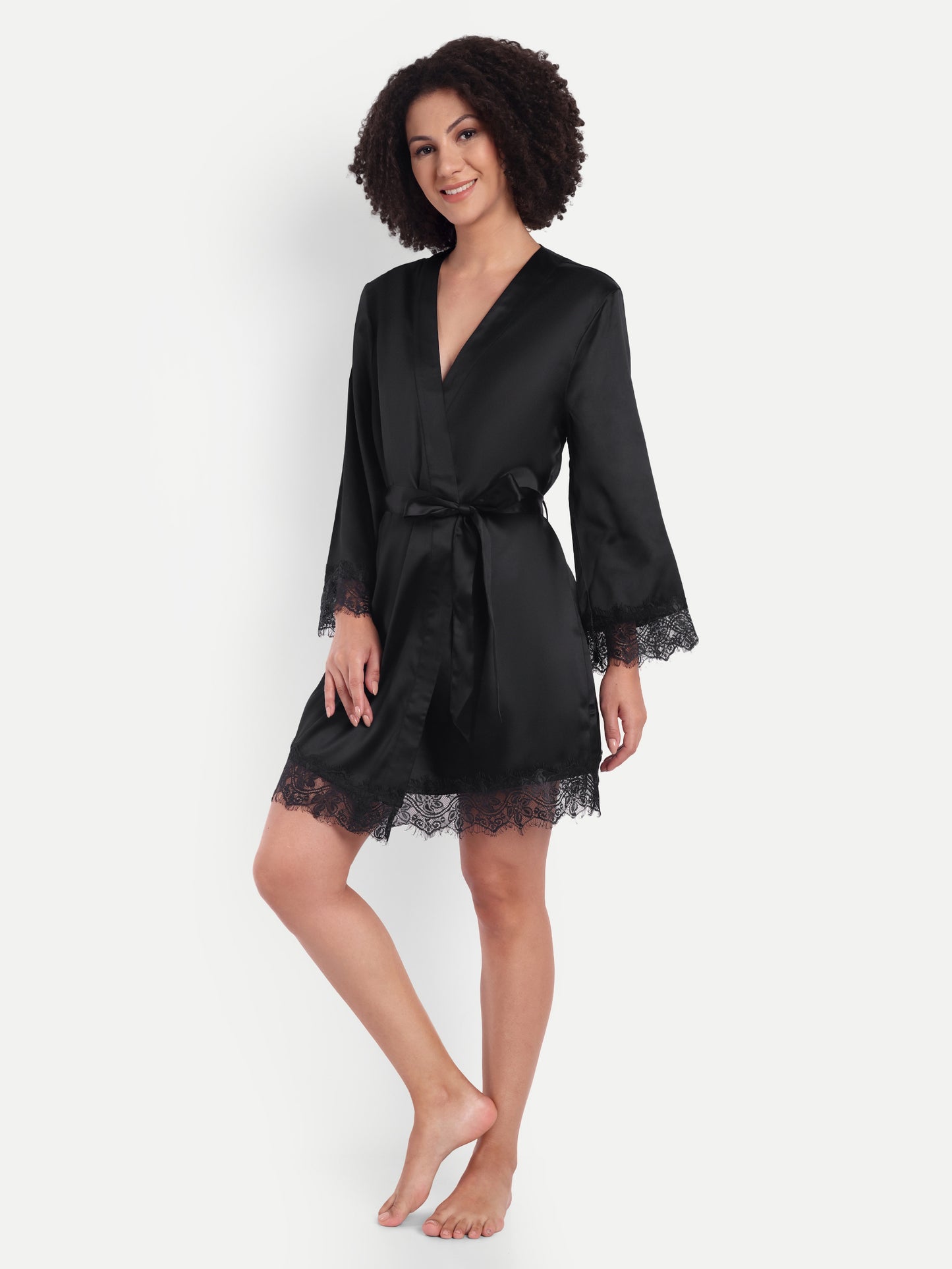 Sonnet Lace-detail kimono in Black