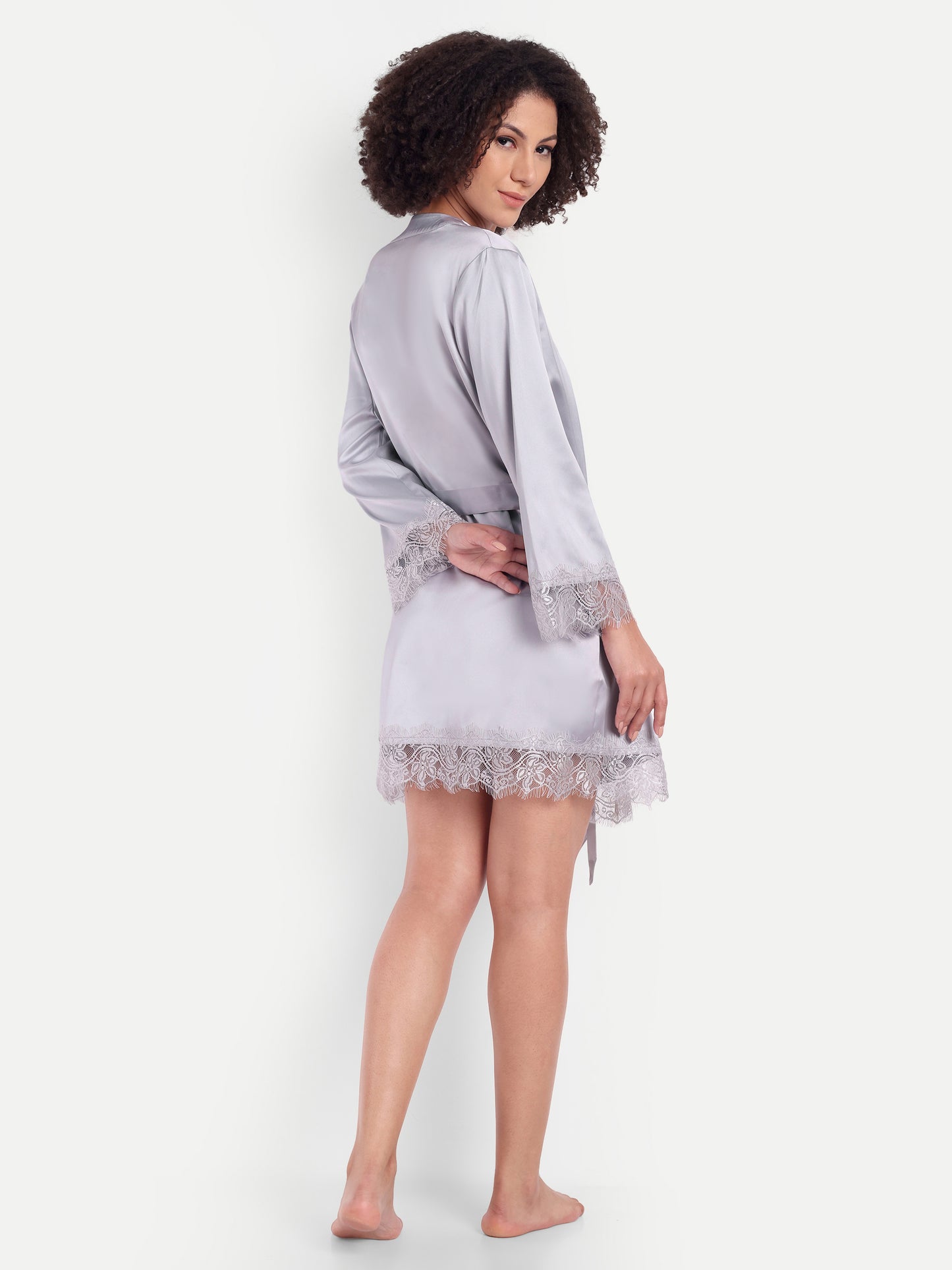 Verse Kimono-Dress Sleep Set in silver
