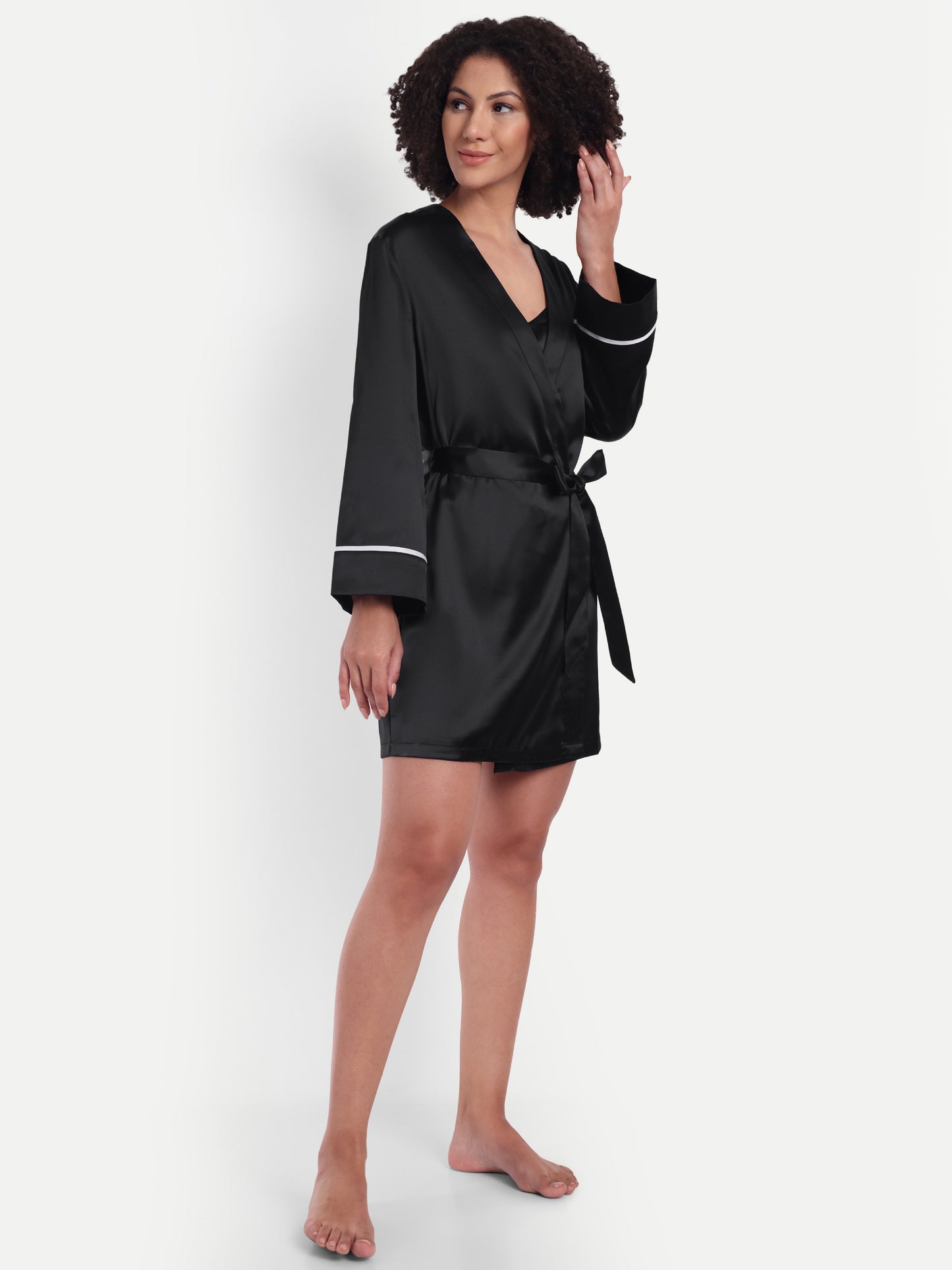 Sonnet Kimono-Dress Sleep Set in Black