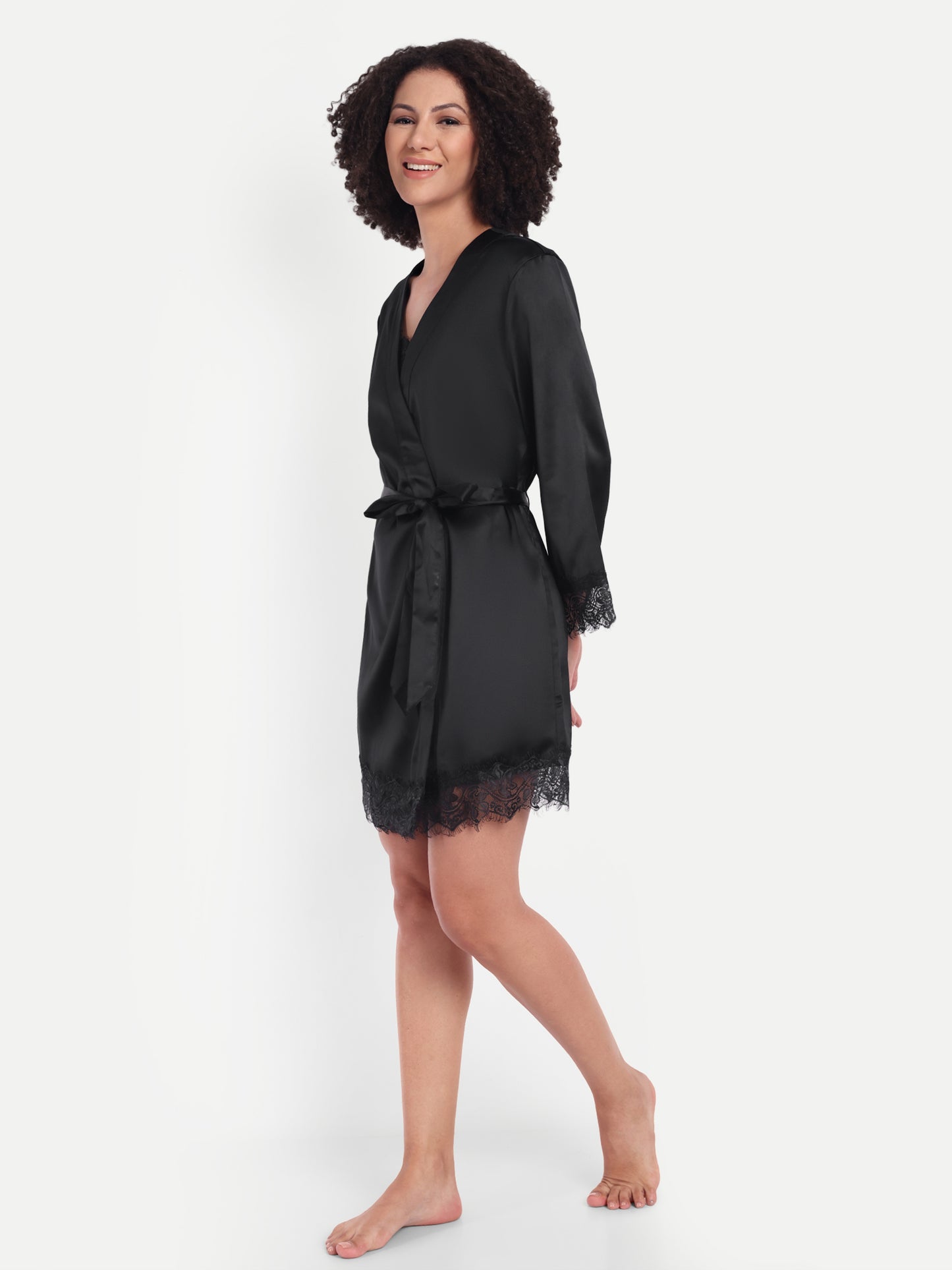 Verse Kimono-Dress Sleep Set in Black