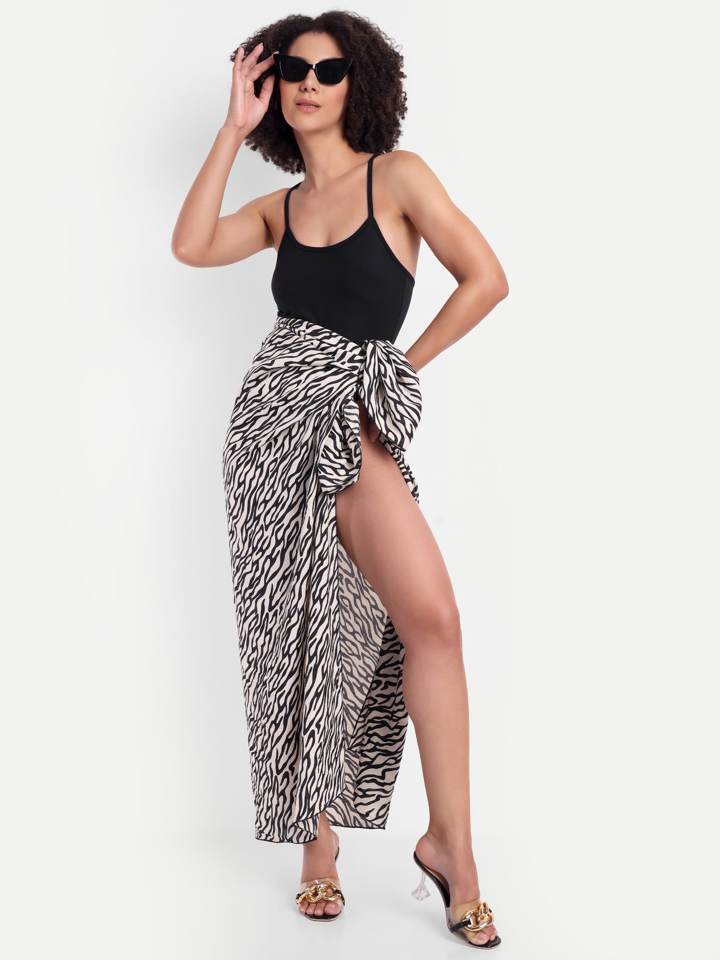 Thea Swimsuit in Black with Sarong