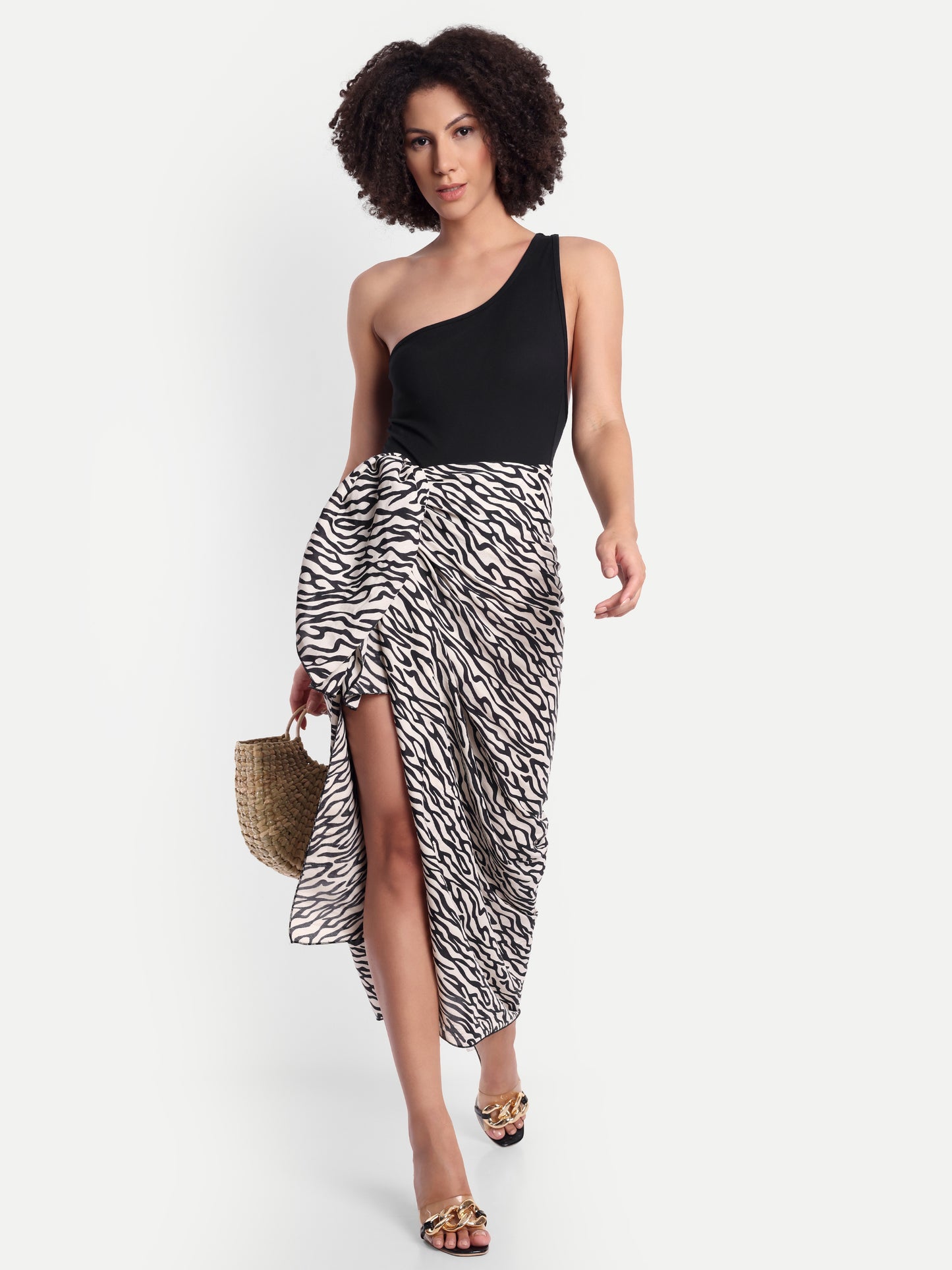 Esme High Cut Swimsuit in Black with Sarong