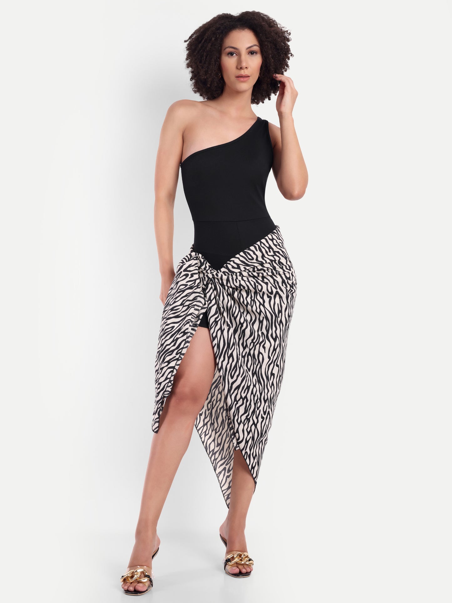 Elle Thigh Length Swimsuit in black with Sarong