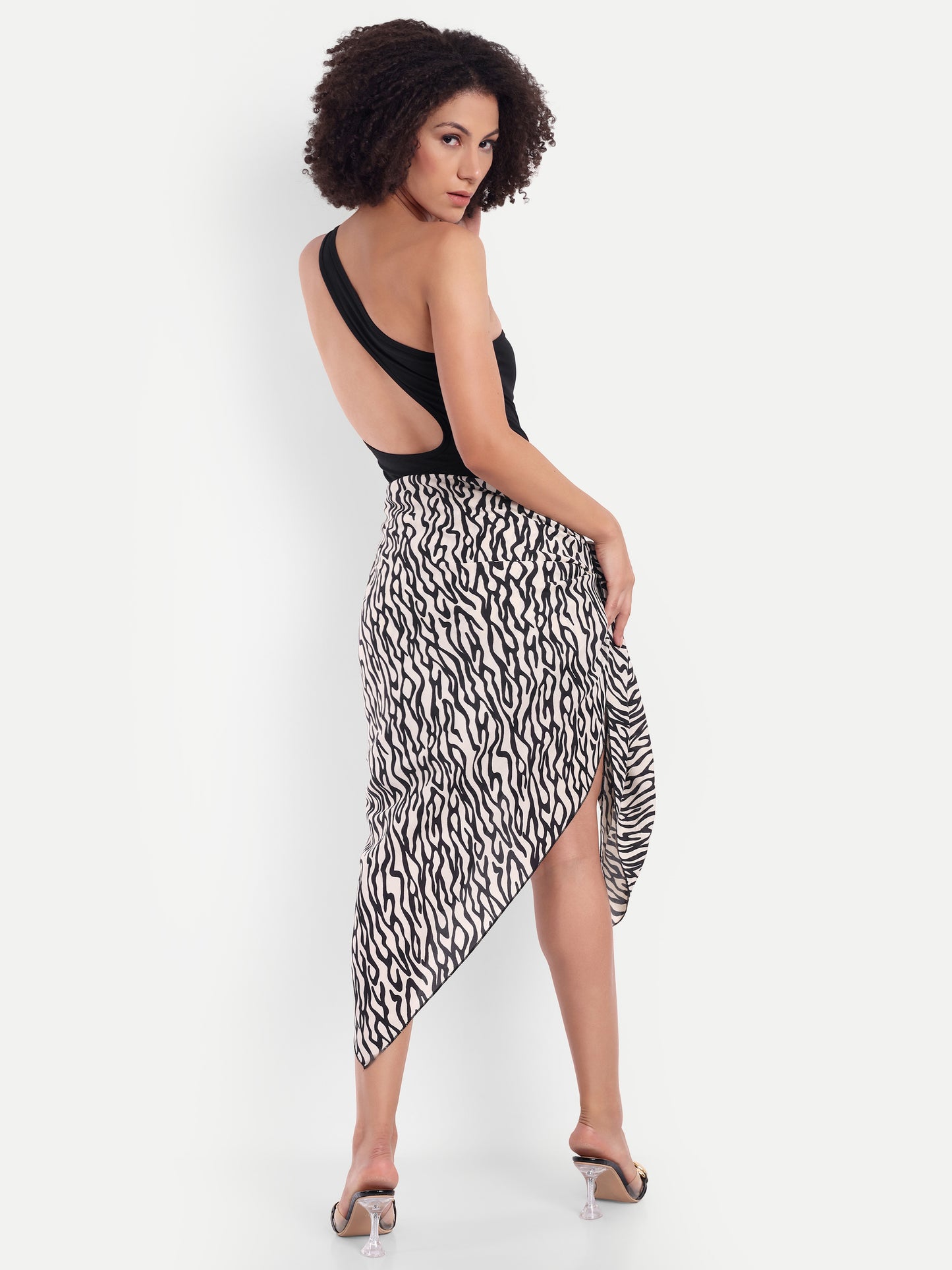 Elle Thigh Length Swimsuit in black with Sarong
