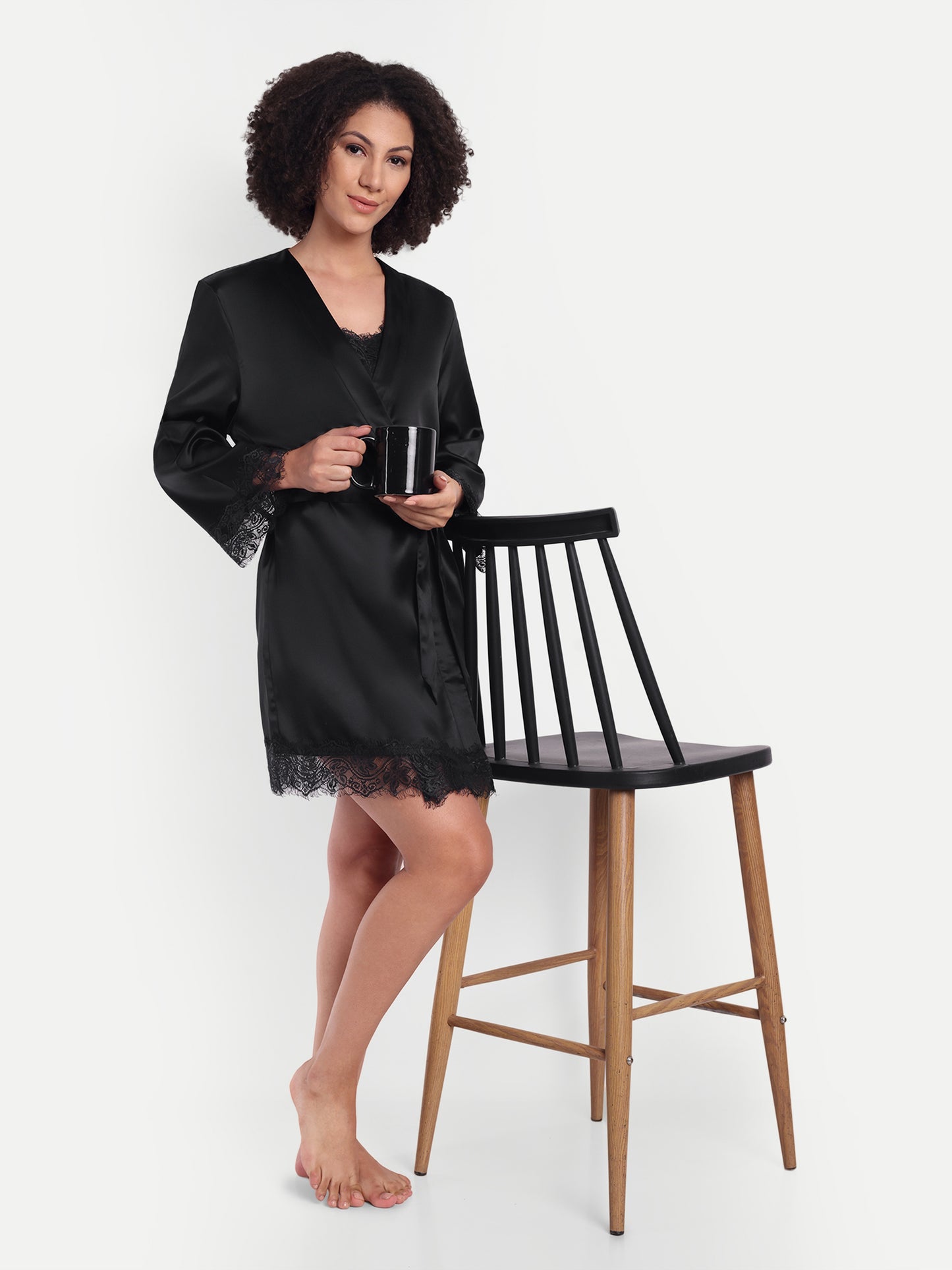 Verse Kimono-Dress Sleep Set in Black