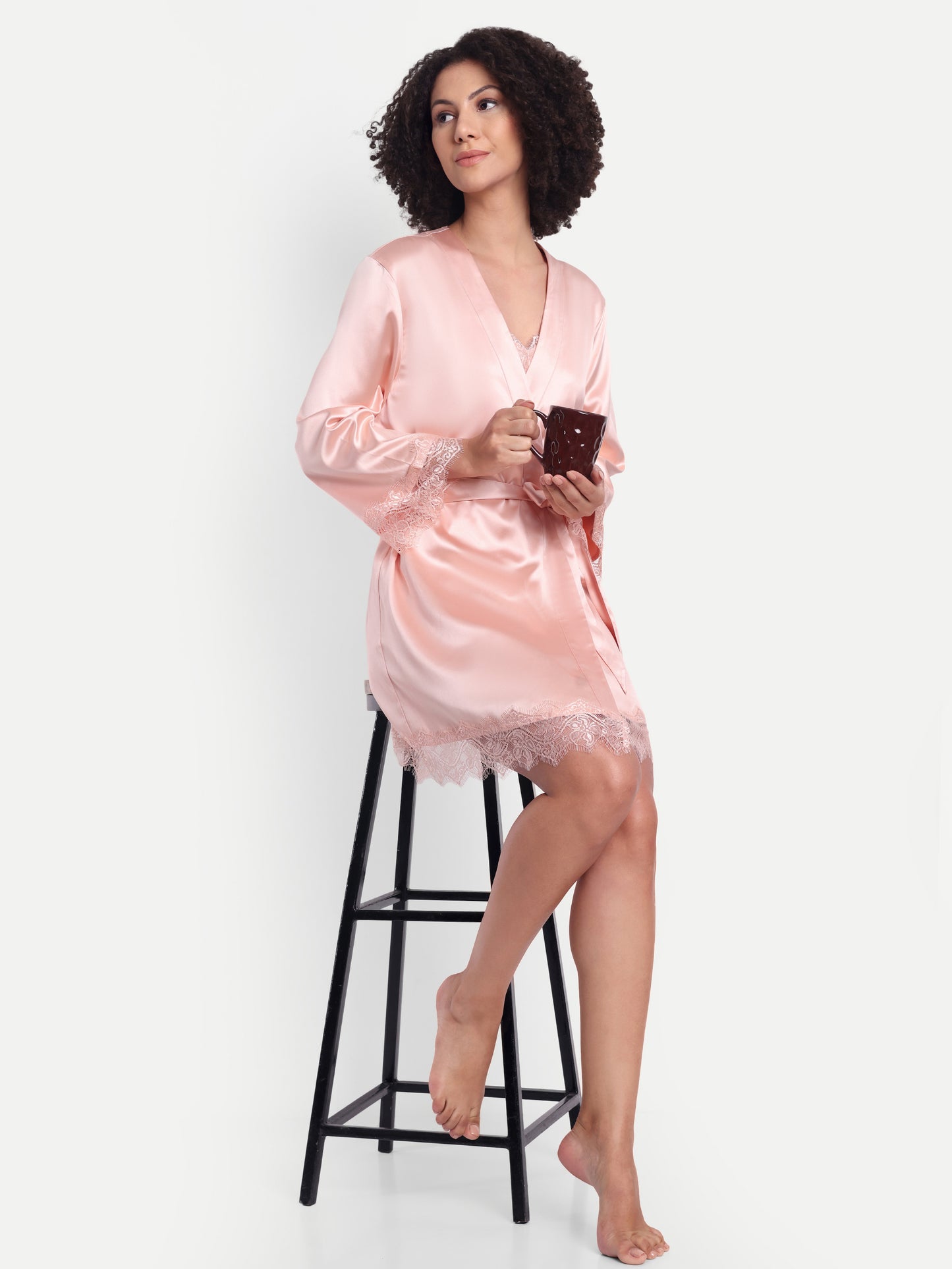 Verse Kimono-Dress Sleep Set in peach