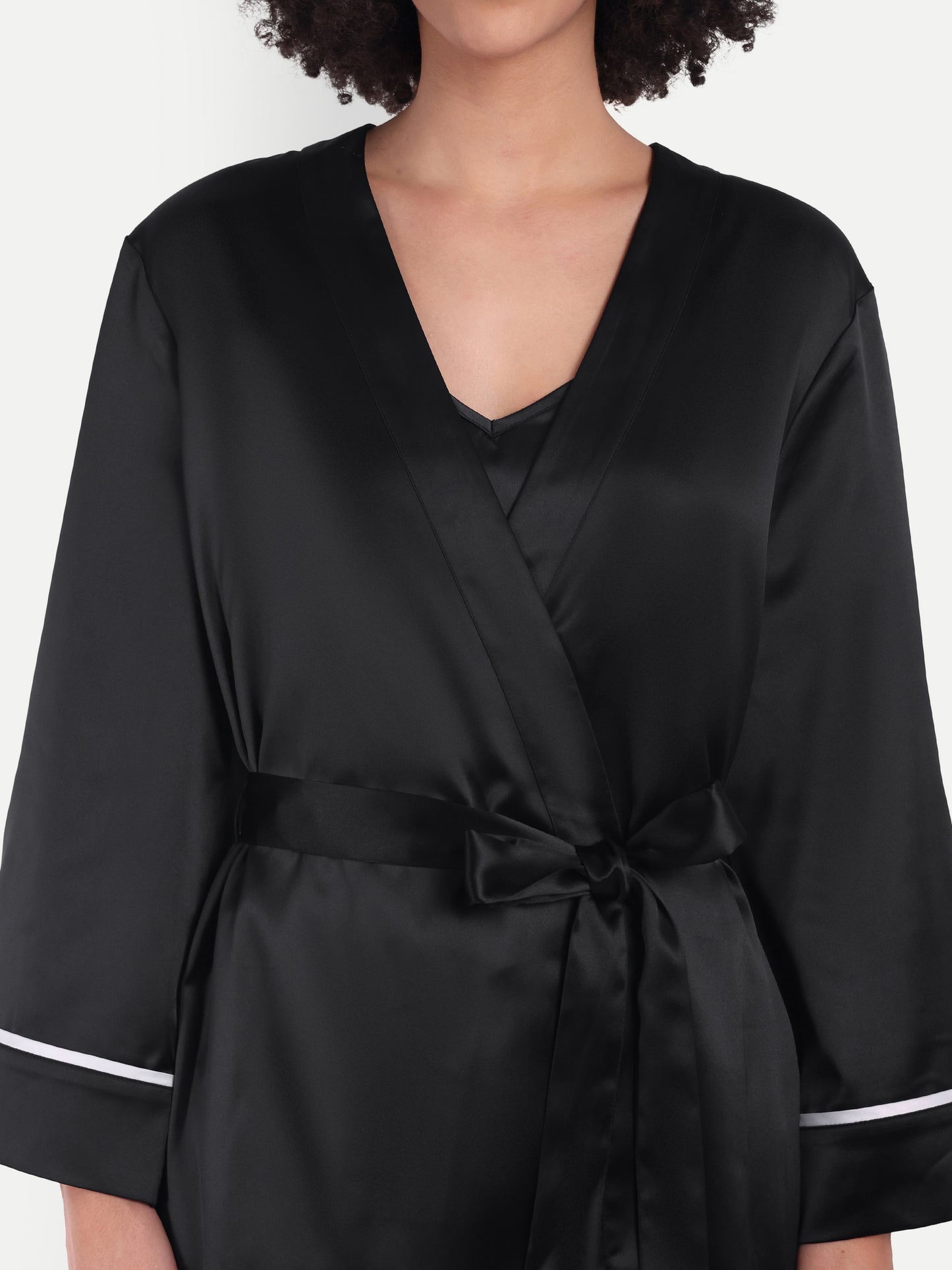 Sonnet Kimono-Dress Sleep Set in Black