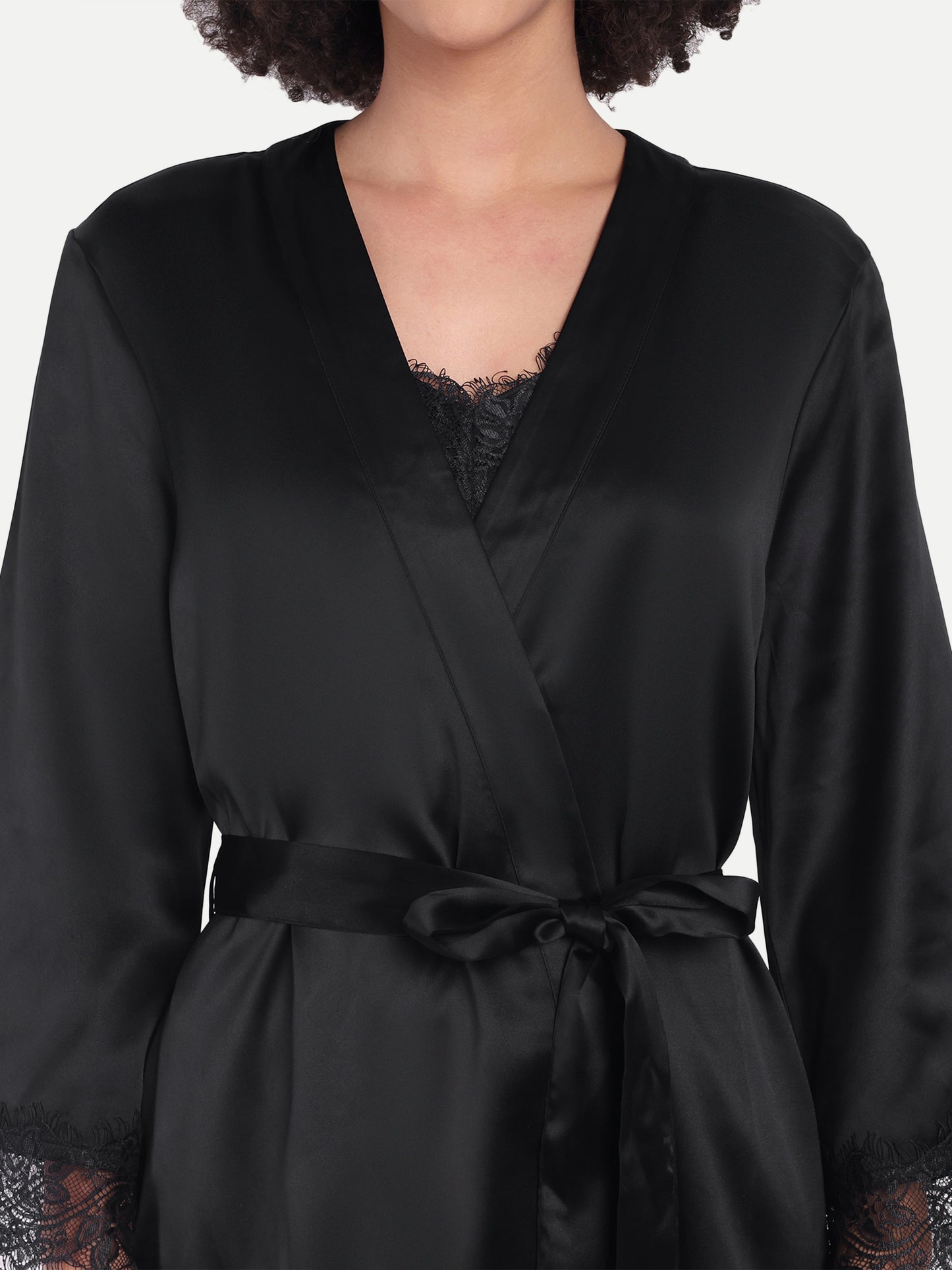 Verse Kimono-Dress Sleep Set in Black