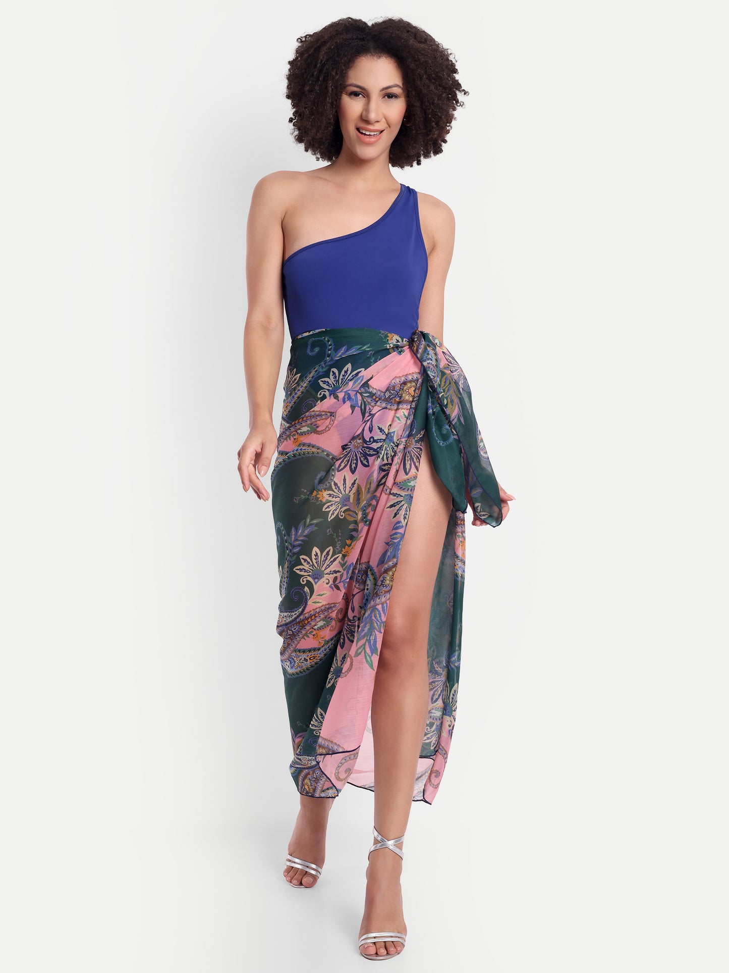 Esme High Cut Swimsuit in Lapis Blue with Sarong