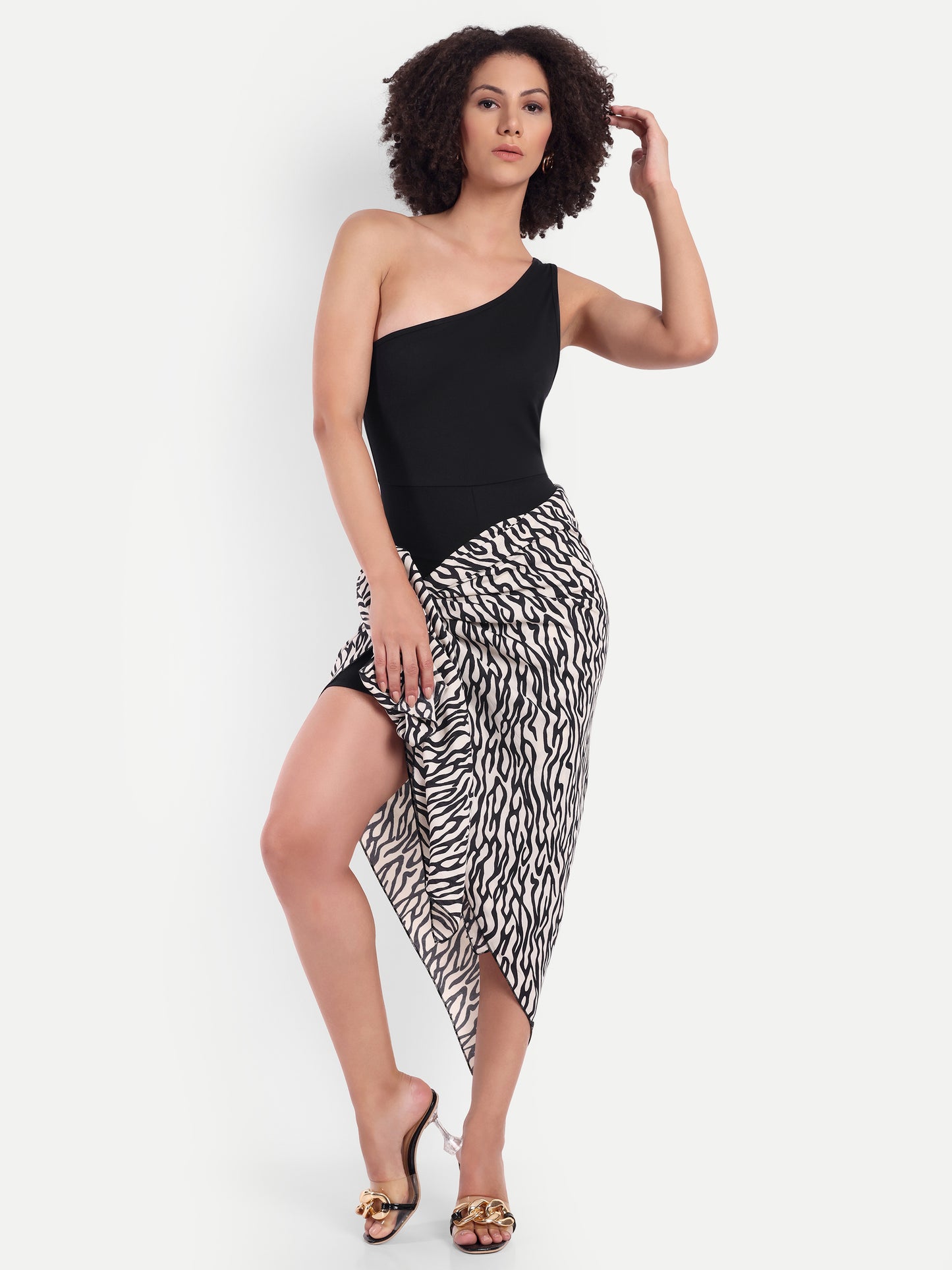 Elle Thigh Length Swimsuit in black with Sarong