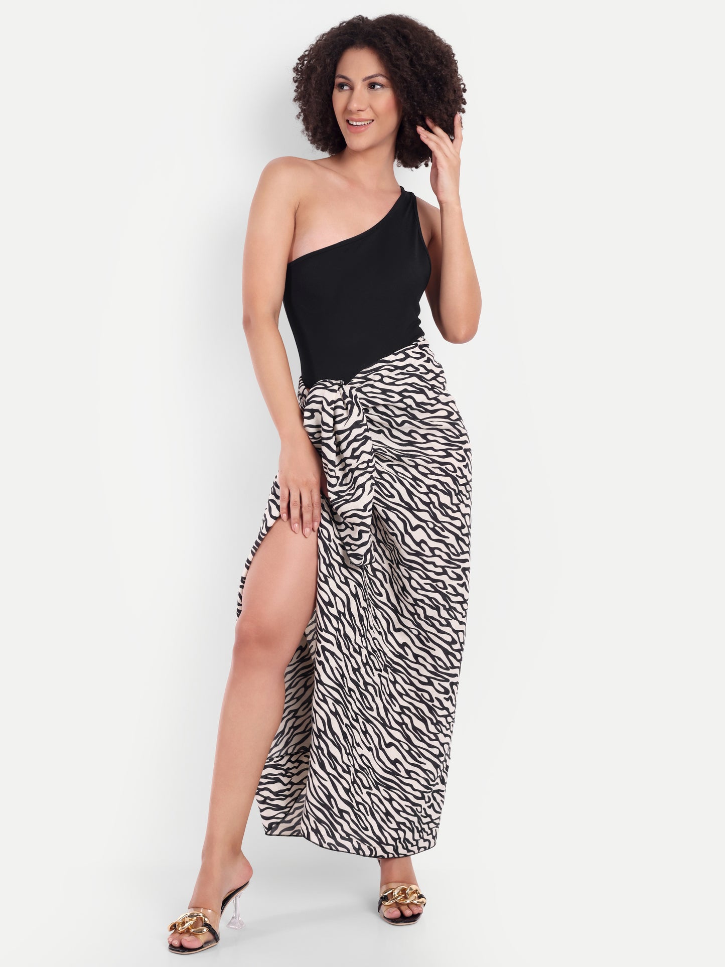 Esme High Cut Swimsuit in Black with Sarong