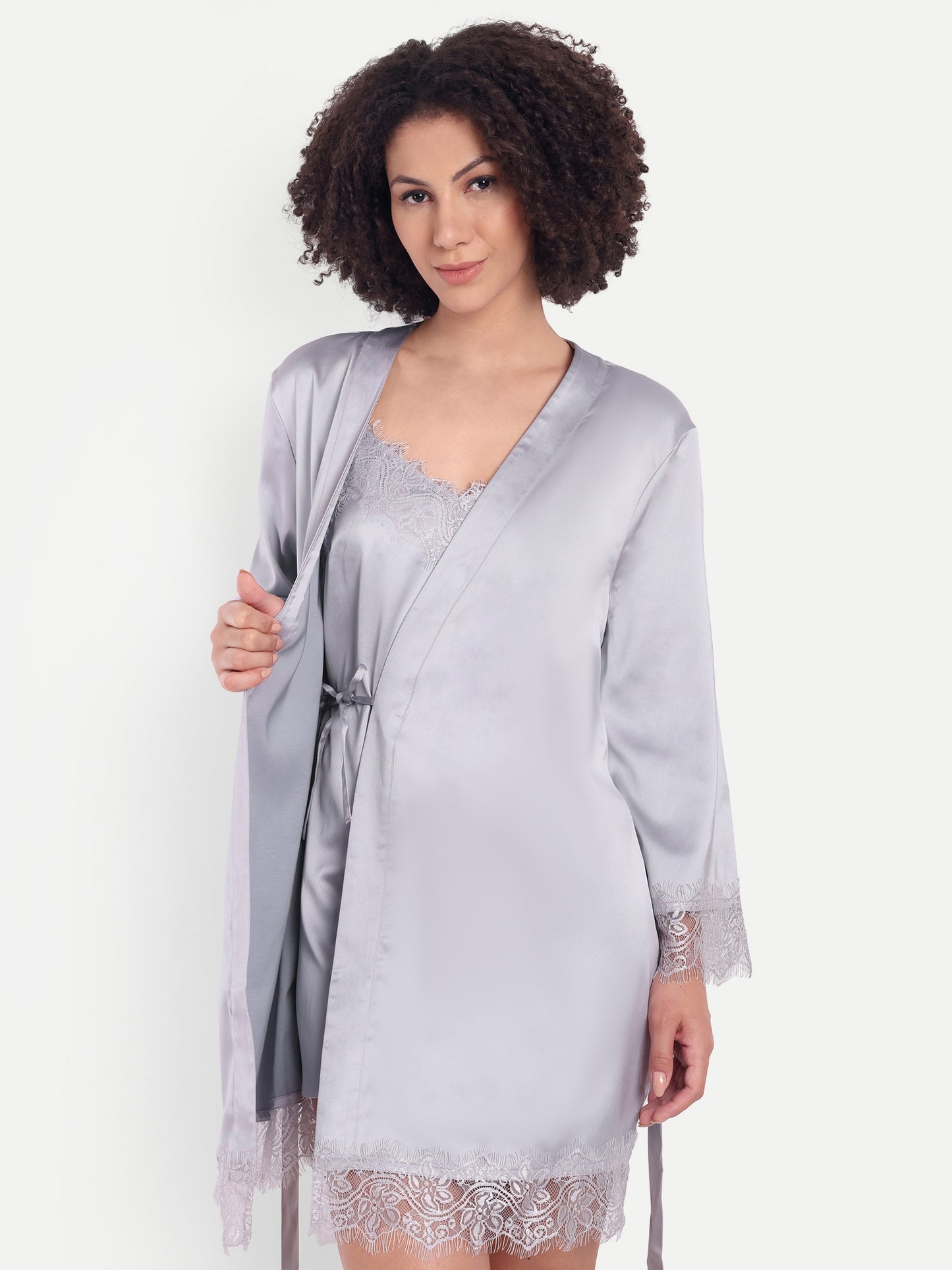 Verse Kimono-Dress Sleep Set in silver