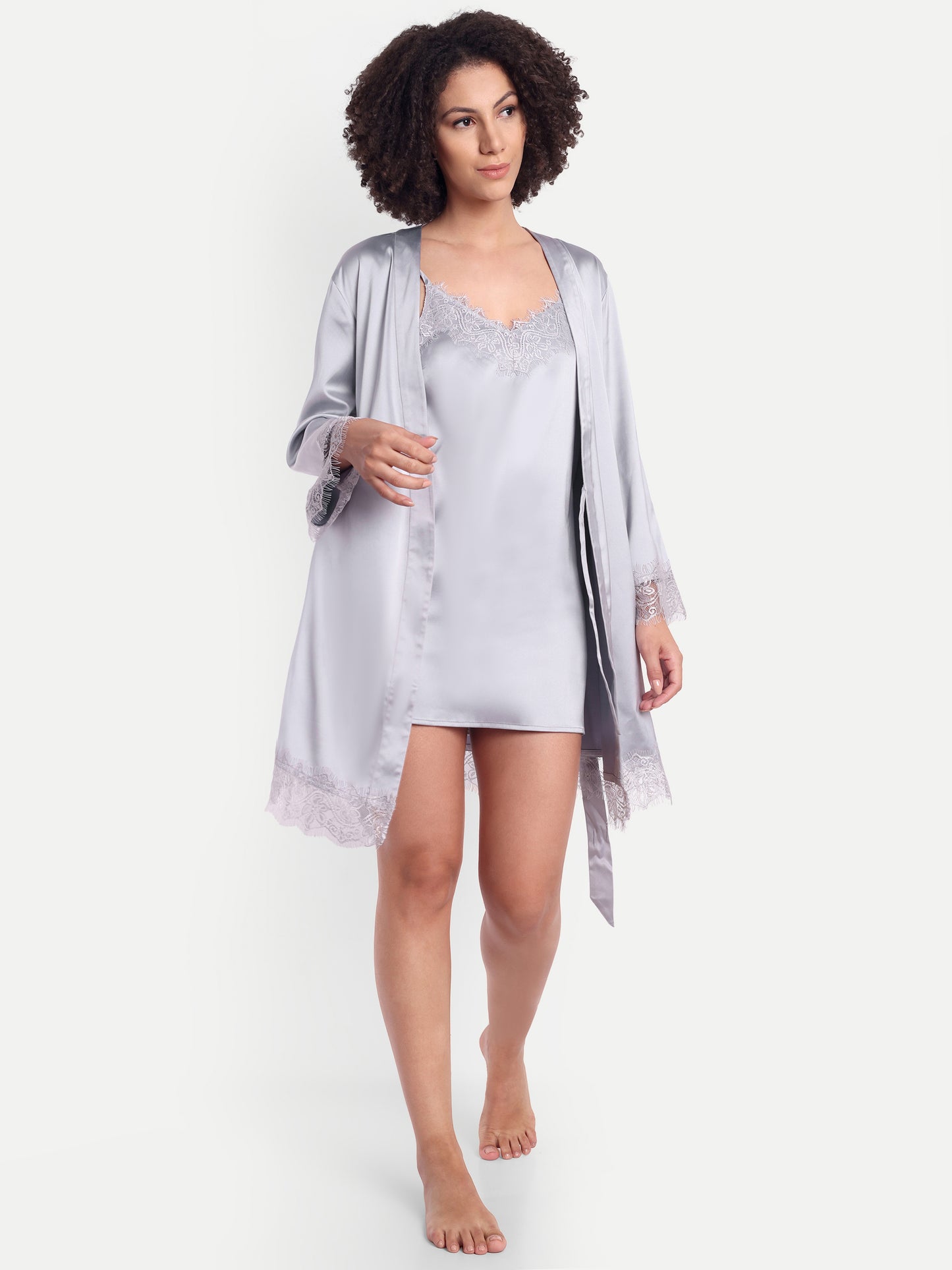 Verse Kimono-Dress Sleep Set in silver