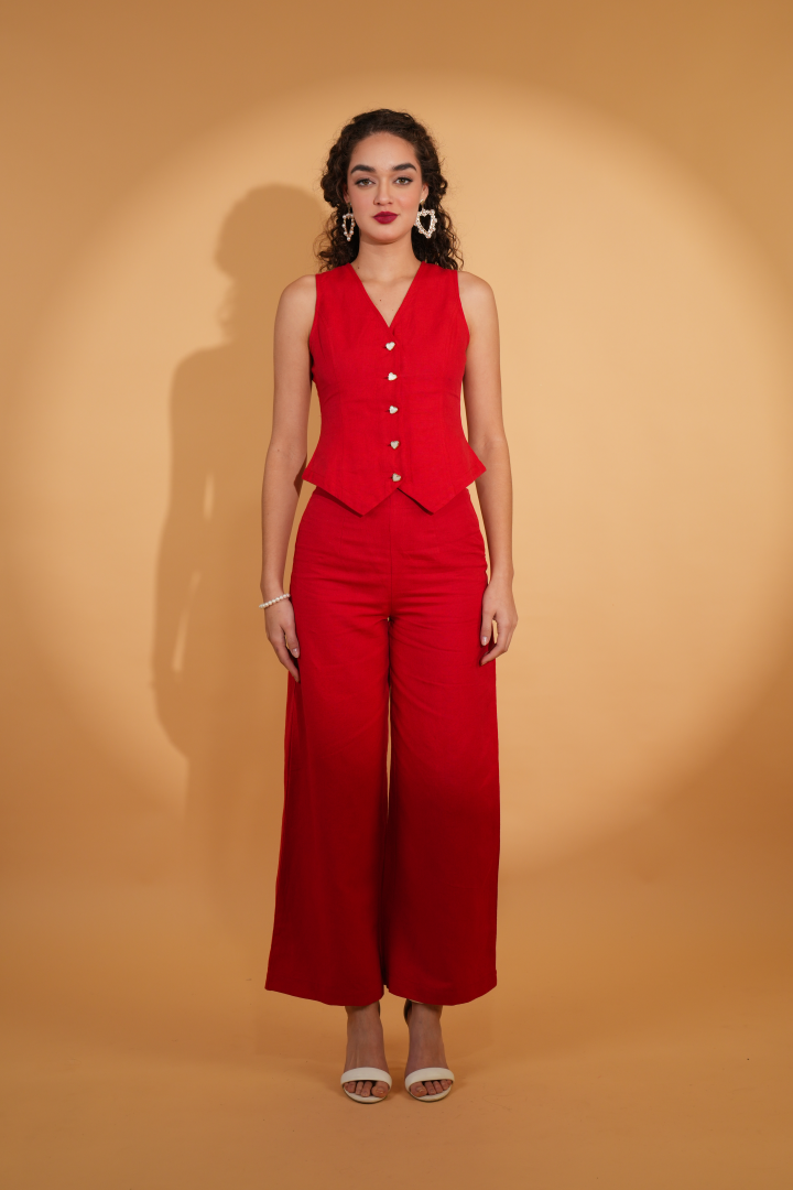 Cupid poppy Linen Co-ord Set in Red