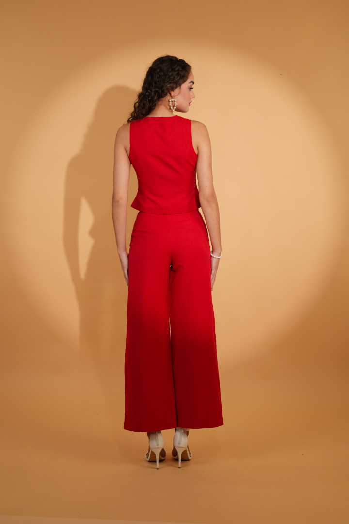 Cupid poppy Linen Co-ord Set in Red