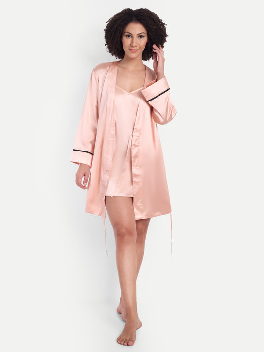 Sonnet Kimono-Dress Sleep Set in peach