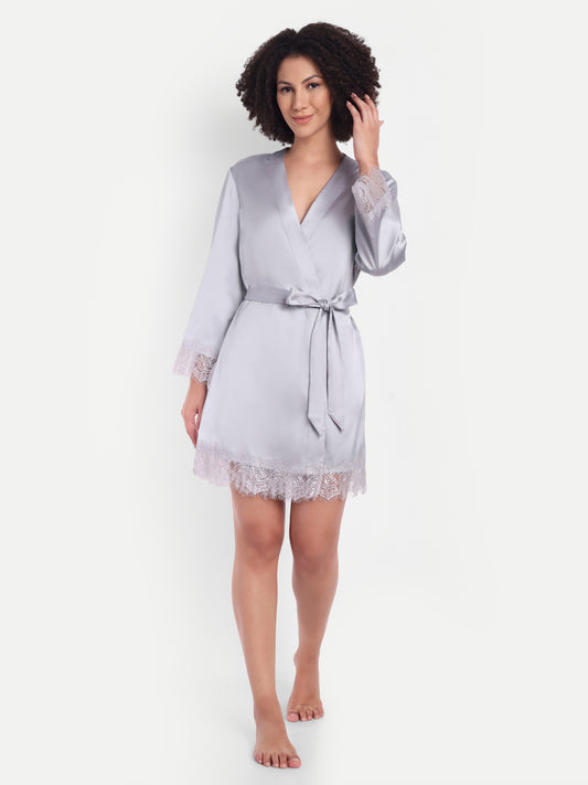 Sonnet Lace-detail kimono in Silver