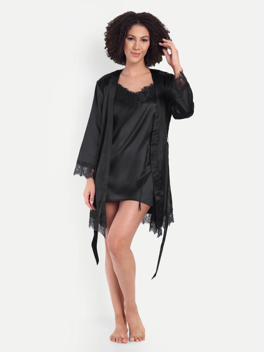 Verse Kimono-Dress Sleep Set in Black
