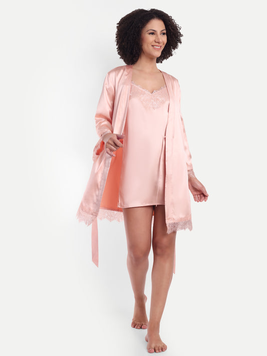 Verse Kimono-Dress Sleep Set in peach