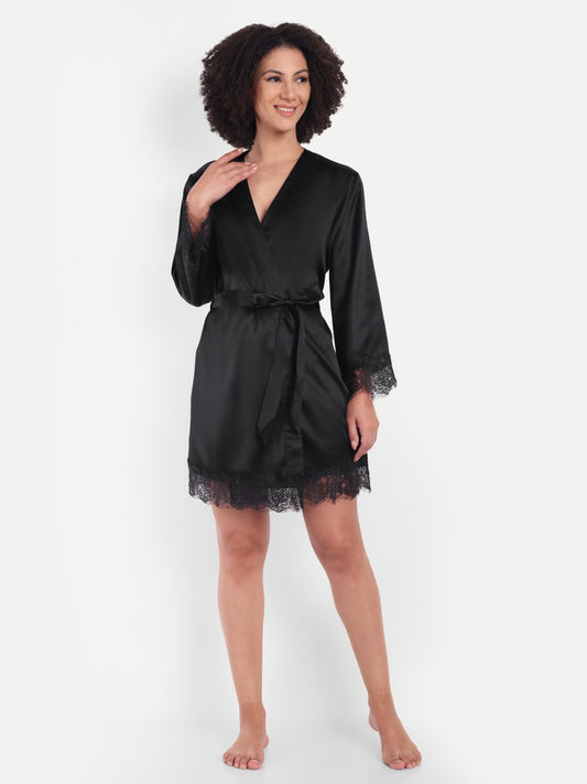Sonnet Lace-detail kimono in Black
