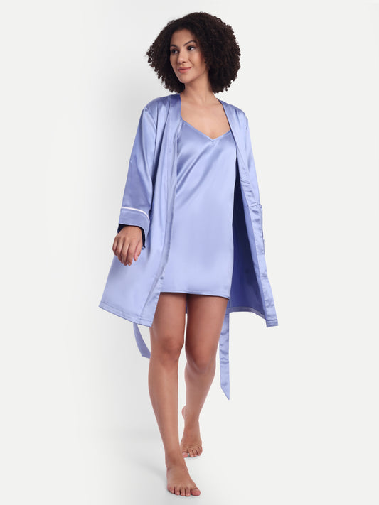 Sonnet Kimono-Dress Sleep Set in periwinkle