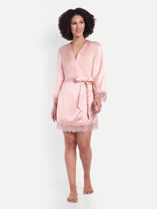 Sonnet Lace-detail kimono in Peach