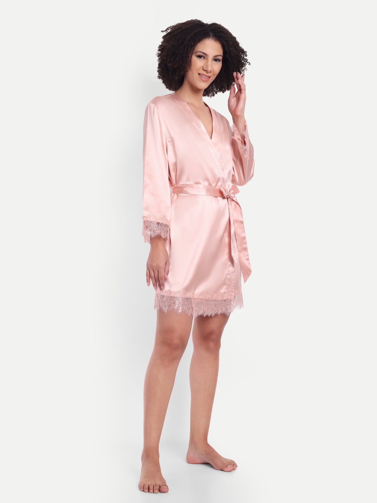 Sonnet Lace-detail kimono in Peach
