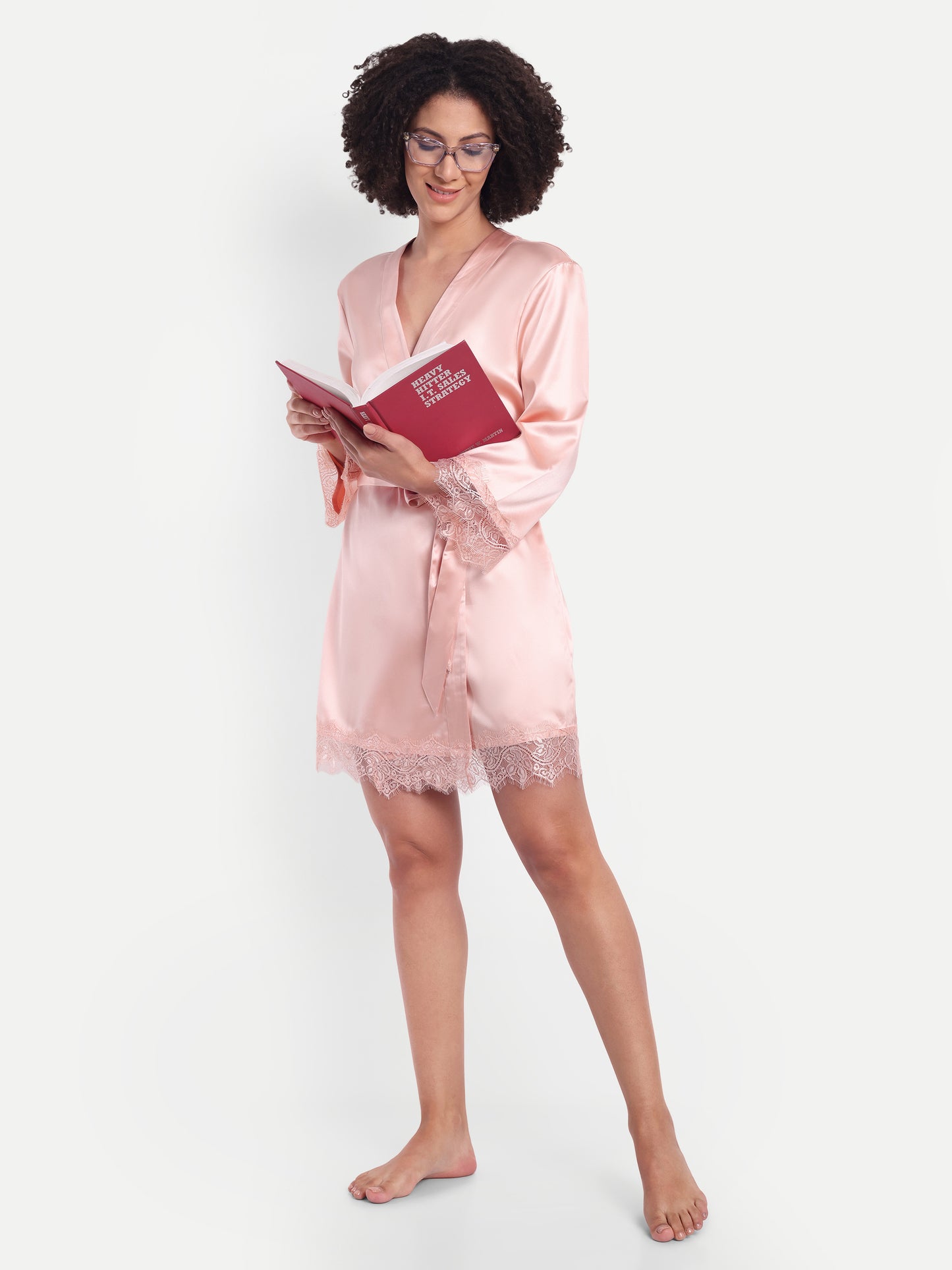 Sonnet Lace-detail kimono in Peach