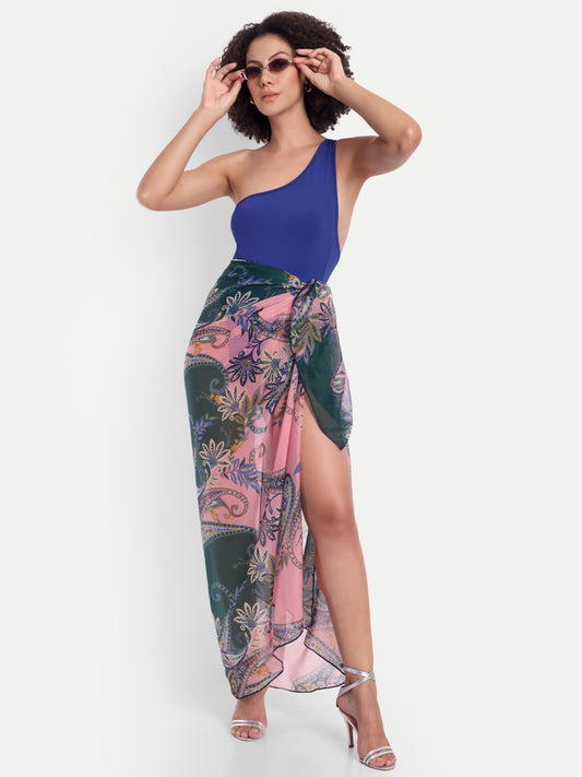 Esme High Cut Swimsuit in Lapis Blue with Sarong