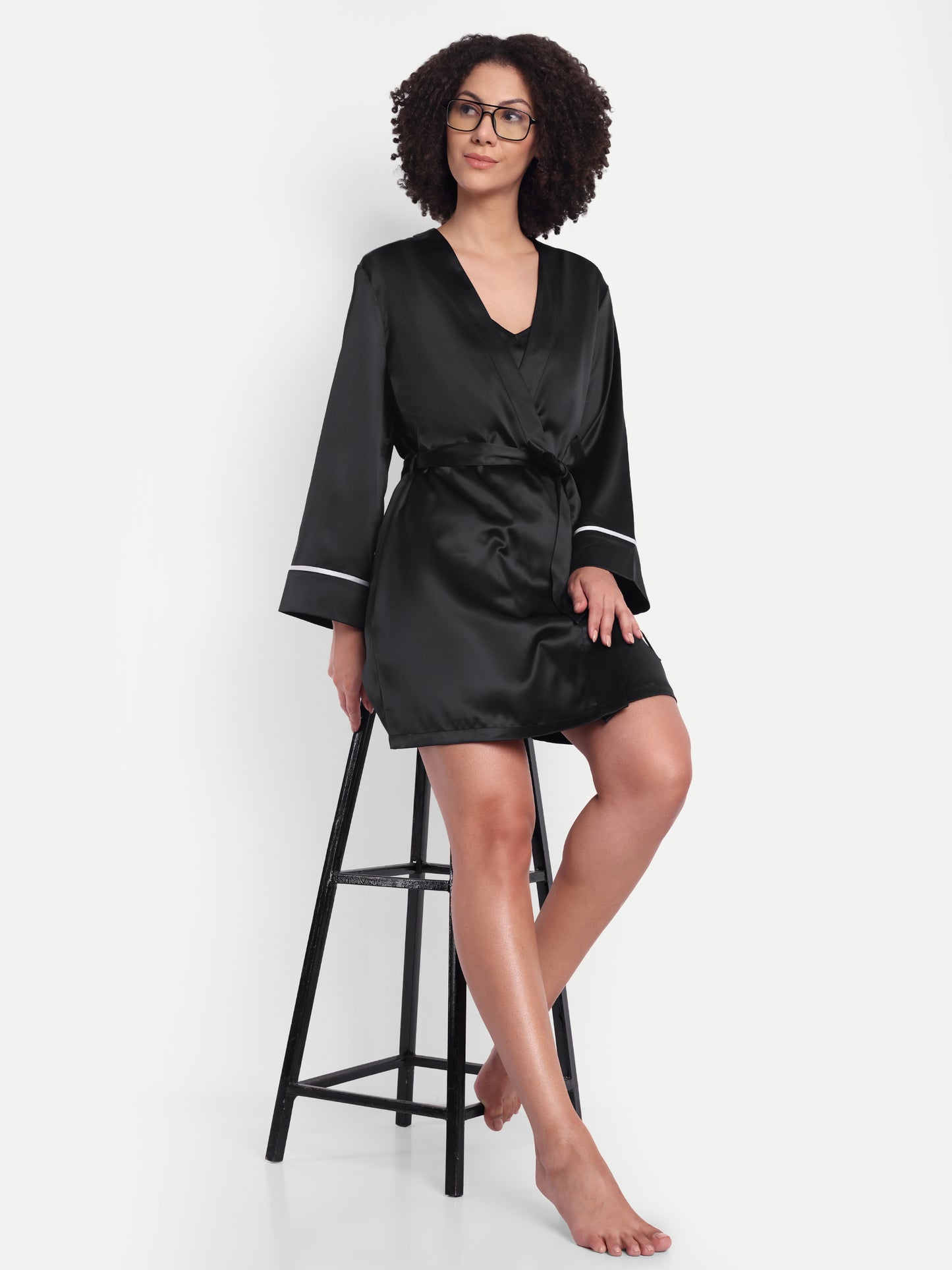 Sonnet Kimono-Dress Sleep Set in Black
