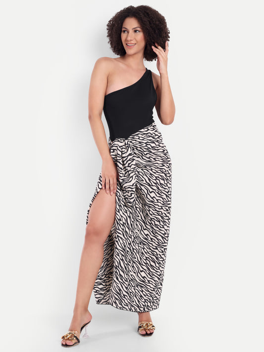 Esme High Cut Swimsuit in Black with Sarong